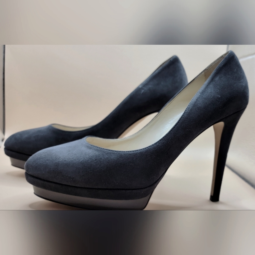 Jimmy Choo gray suede platform heels